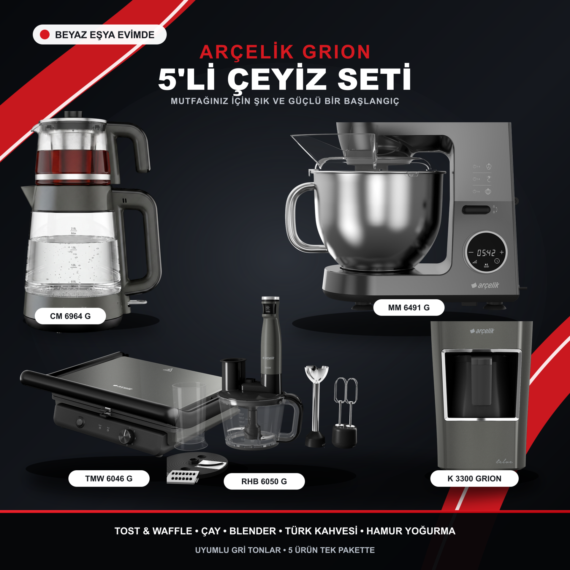 Arçelik Grion 5'li Küçük Ev Aletleri Çeyiz Seti