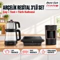 Arçelik Resital Siyah 3'lü Kahvaltı Seti (Çay + Tost + Türk Kahve Makinesi)