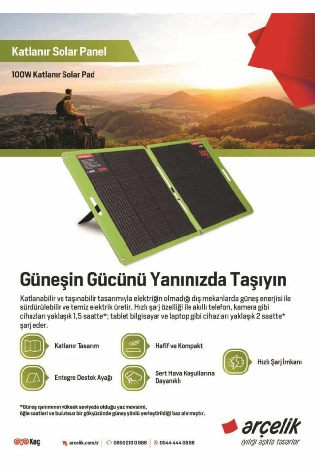 Arçelik ARCLK-FSP-100W Taşınabilir Güneş Paneli
