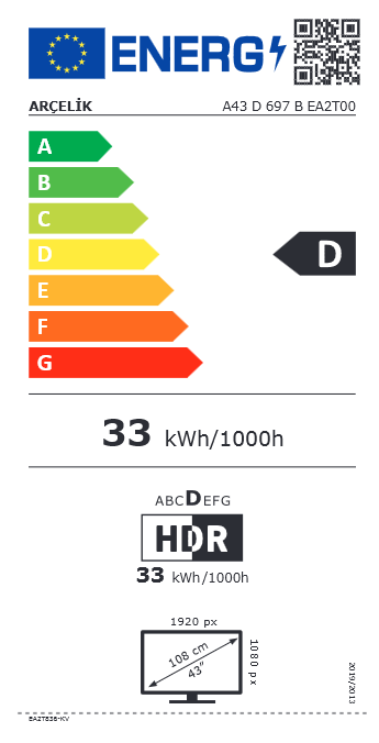 Arçelik A43 D 697 B Full HD 43'' 109 Ekran Uydu Alıcılı Android Smart LED TV