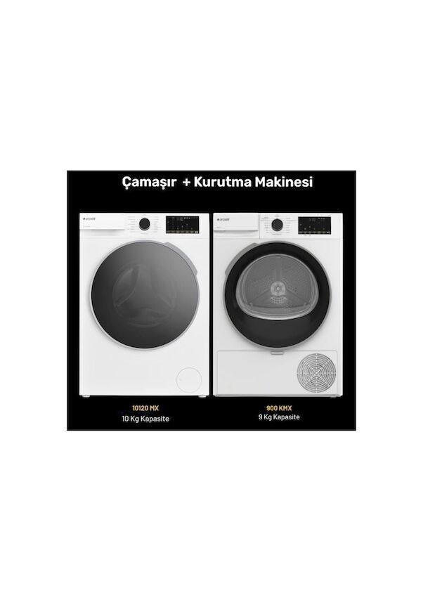 Arçelik 10120 MX 10 KG Çamaşır Makinesi - 901 KMX 9 KG Kurutma Makinesi Seti 2'li Beyaz