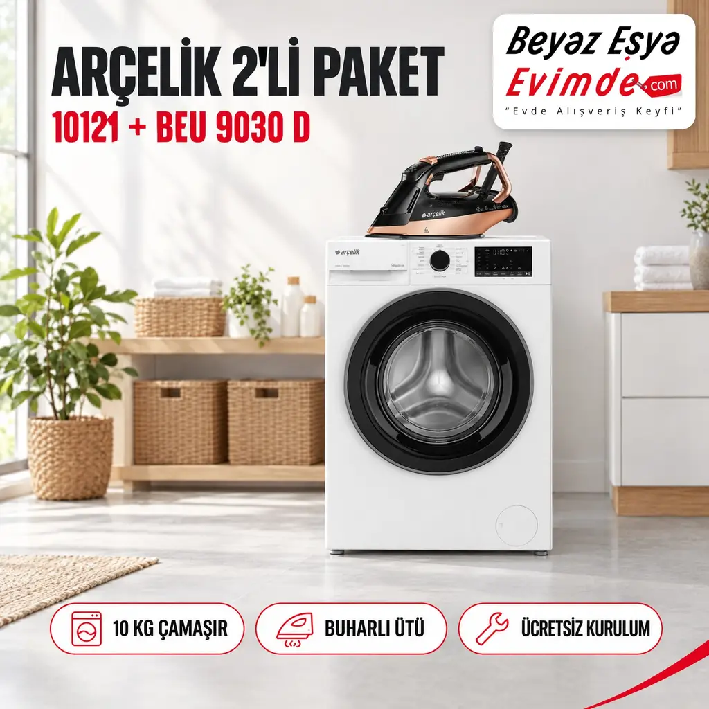 Arçelik 10121 10 Kg Çamaşır Makinesi + BEU 9030 D Buharlı Ütü Paketi