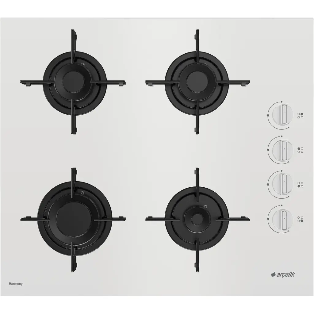 Arçelik Ocd T 601-1 Ehbd Gazlı Ocak 4 Gözlü Cam Tablalı Parlak Beyaz 60 cm Ölçü