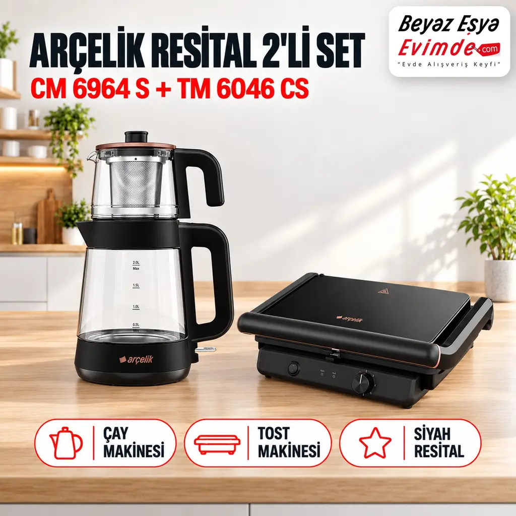 Arçelik Resital Siyah 2'li Kahvaltı Seti (CM 6964 S Çay + TM 6046 CS Tost)
