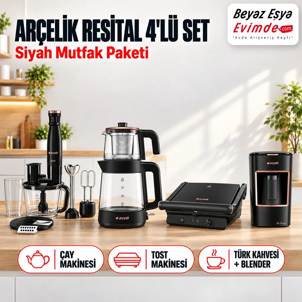 Arçelik Siyah Resital Mutfak Paketi Çeyiz Seti